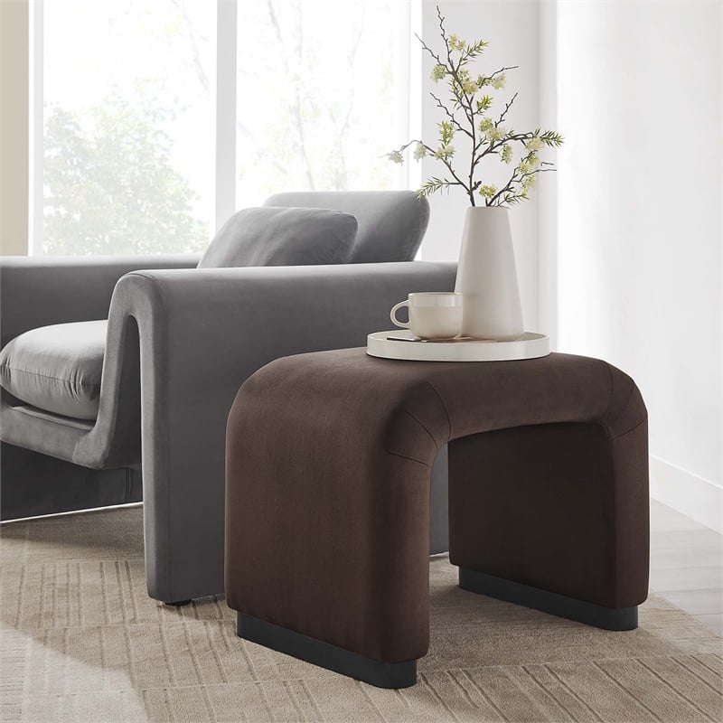 Koda Performance Velvet Waterfall Stool in Black Chocolate Brown