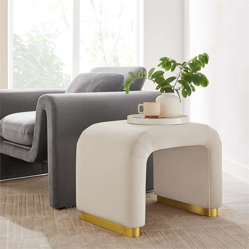 Koda Performance Velvet Waterfall Stool in Brass Almond