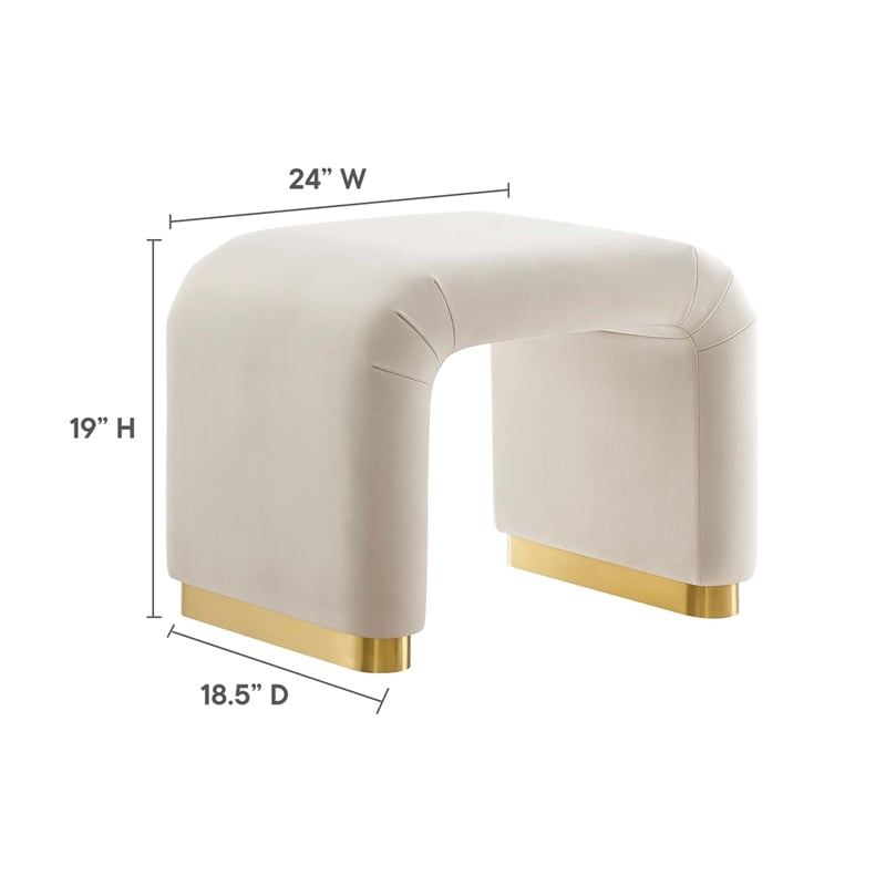 Koda Performance Velvet Waterfall Stool in Brass Almond