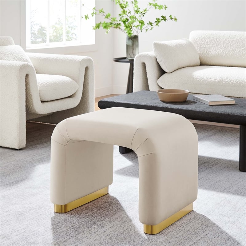 Koda Performance Velvet Waterfall Stool in Brass Almond