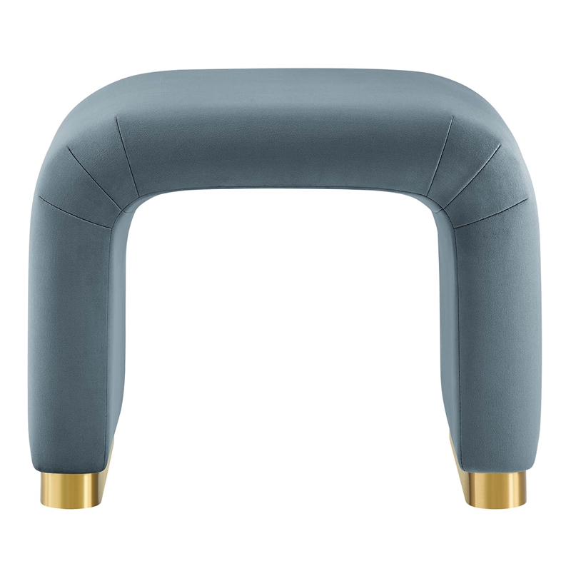 Koda Performance Velvet Waterfall Stool in Brass Cadet Blue