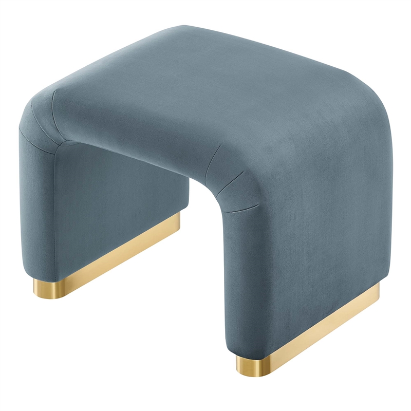 Koda Performance Velvet Waterfall Stool in Brass Cadet Blue
