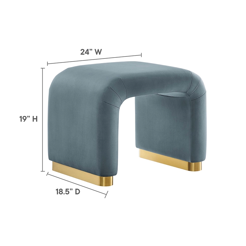 Koda Performance Velvet Waterfall Stool in Brass Cadet Blue
