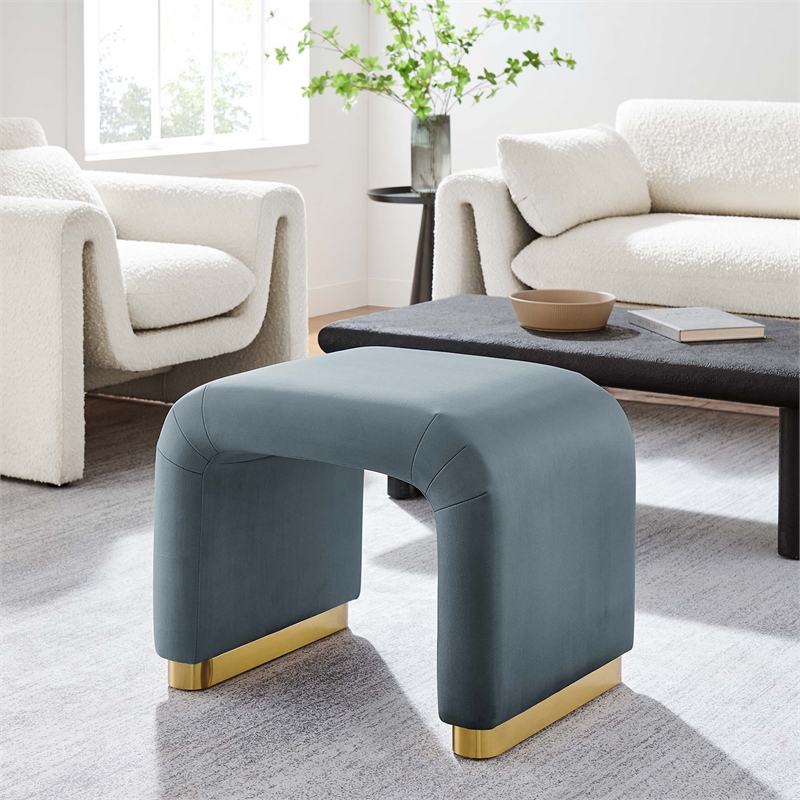 Koda Performance Velvet Waterfall Stool in Brass Cadet Blue