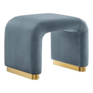 Koda Performance Velvet Waterfall Stool in Brass Cadet Blue