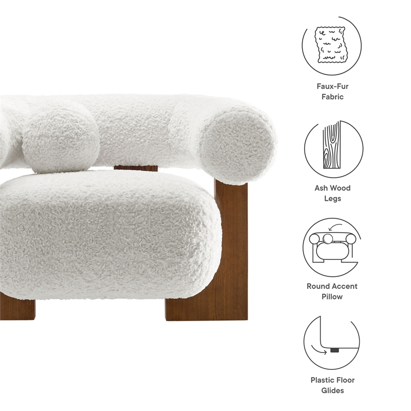 Modway Jace Faux Fur Fabric Upholstered Accent Chair in Feather