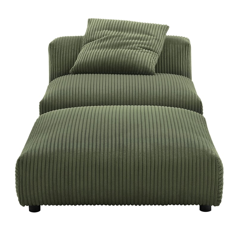 Solace Modular Corduroy Upholstered Armless Chair and Ottoman Set in Fern