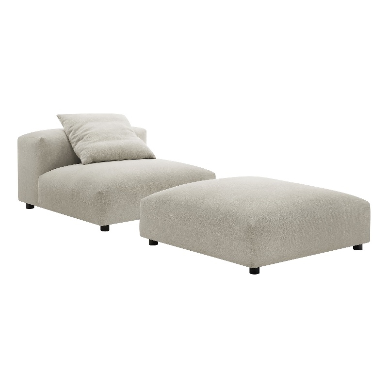 Solace Modular Upholstered Fabric Armless Chair and Ottoman Set in Linen