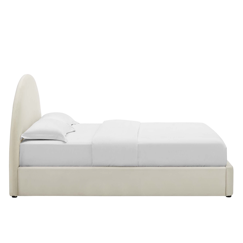 resort performance velvet arched round king platform bed in alabaster