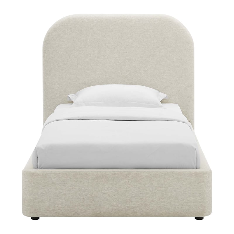 Keynote Upholstered Fabric Curved Twin Platform Bed in Heathered Weave Ivory