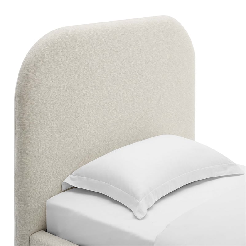 Keynote Upholstered Fabric Curved Twin Platform Bed in Heathered Weave Ivory