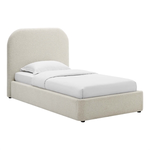 Keynote Upholstered Fabric Curved Twin Platform Bed in Heathered Weave Ivory