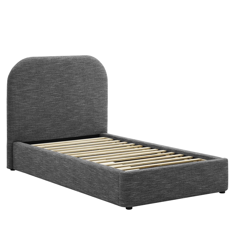 Keynote Upholstered Fabric Curved Twin Platform Bed in Heathered Weave Slate