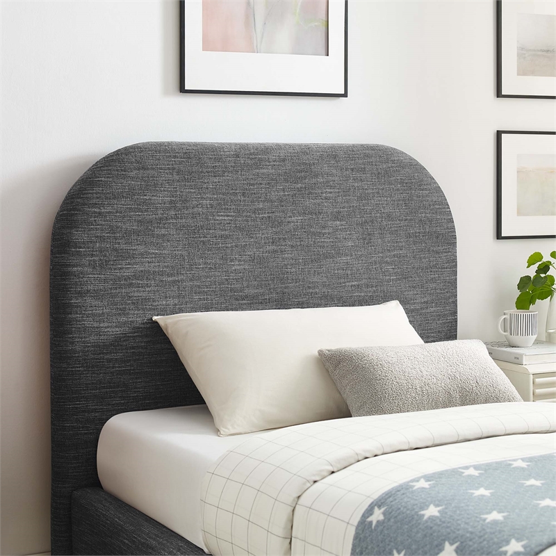 Keynote Upholstered Fabric Curved Twin Platform Bed in Heathered Weave Slate