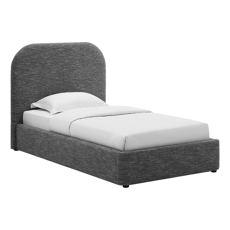 Keynote Upholstered Fabric Curved Twin Platform Bed in Heathered Weave Slate