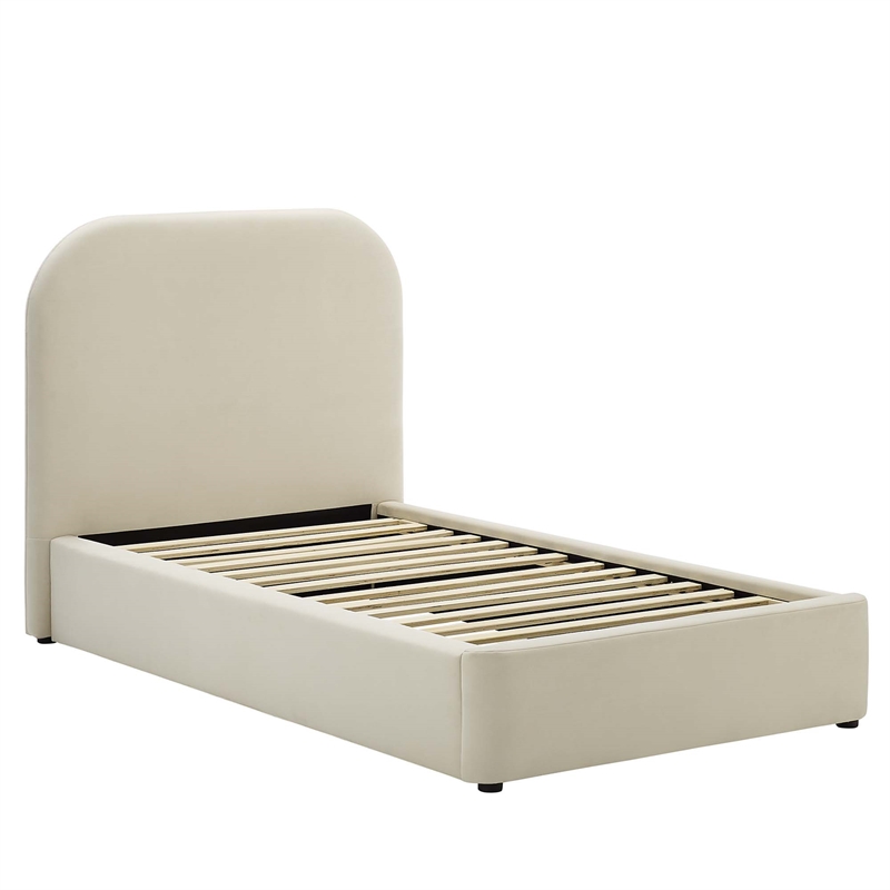 Keynote Performance Velvet Curved Twin Platform Bed in Alabaster