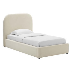 Keynote Performance Velvet Curved Twin Platform Bed in Alabaster