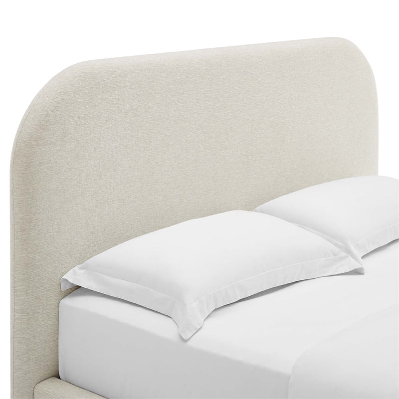 Keynote Upholstered Fabric Curved Full Platform Bed in Heathered Weave Ivory