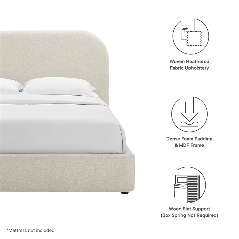Keynote Upholstered Fabric Curved Full Platform Bed in Heathered Weave Ivory