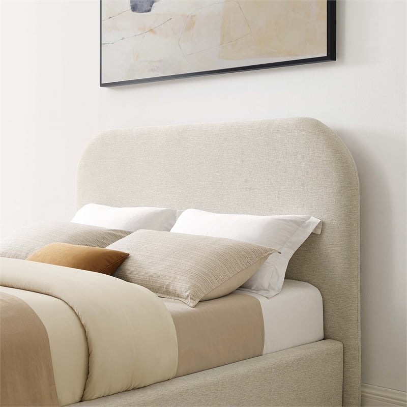 Keynote Upholstered Fabric Curved Full Platform Bed in Heathered Weave Ivory