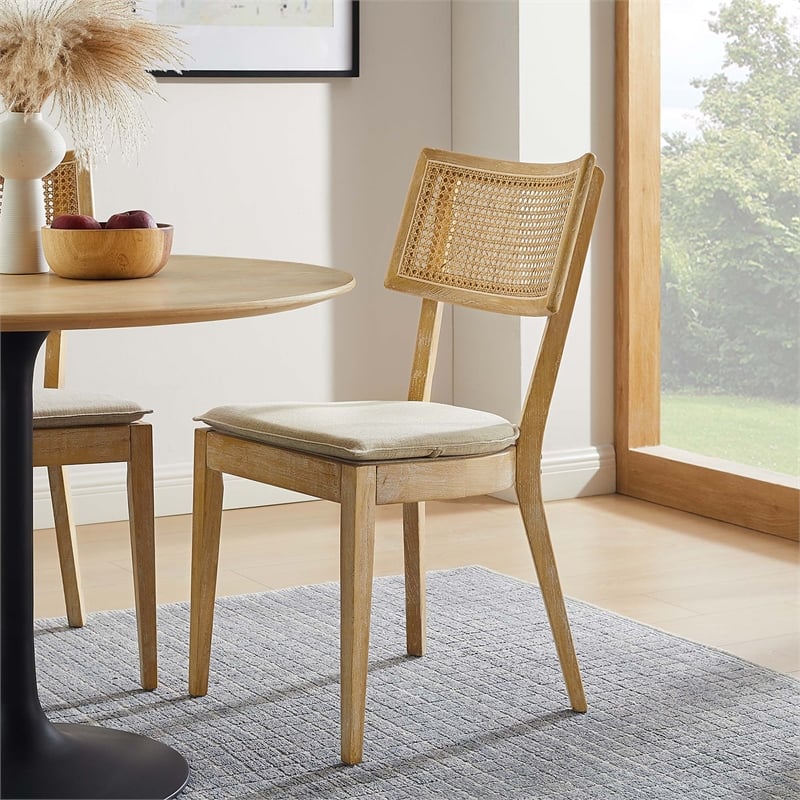 Caledonia Fabric Upholstered Wood Dining ChairSet of 2 in Gray Beige