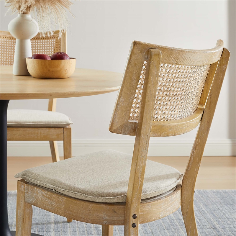 Caledonia Fabric Upholstered Wood Dining ChairSet of 2 in Gray Beige