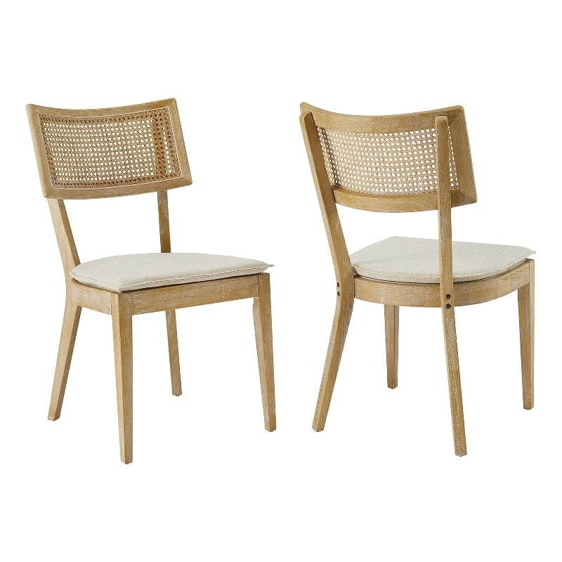 Caledonia Fabric Upholstered Wood Dining ChairSet of 2 in Gray Beige