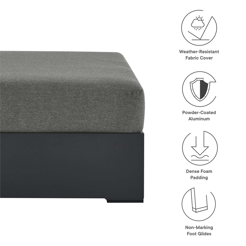 Tahoe Outdoor Patio Powder-Coated Aluminum Ottoman in Gray Charcoal