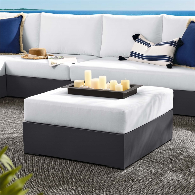 Tahoe Outdoor Patio Powder-Coated Aluminum Ottoman in Gray White