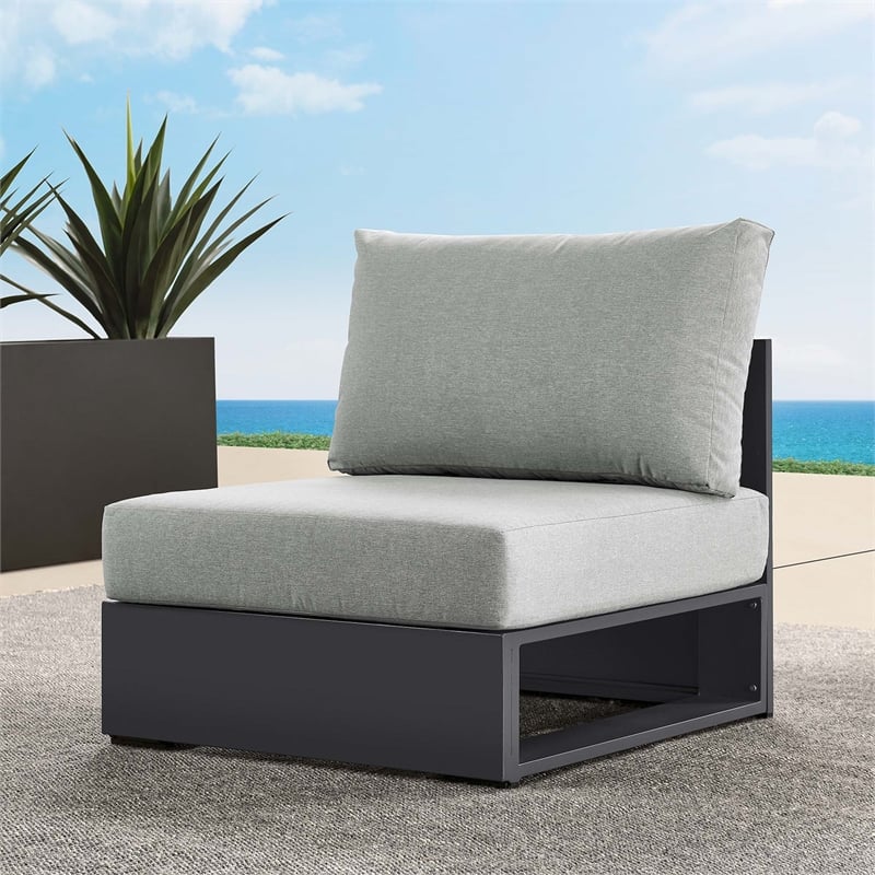 Tahoe Outdoor Patio Powder-Coated Aluminum Modular Armless Chair in Gray Gray