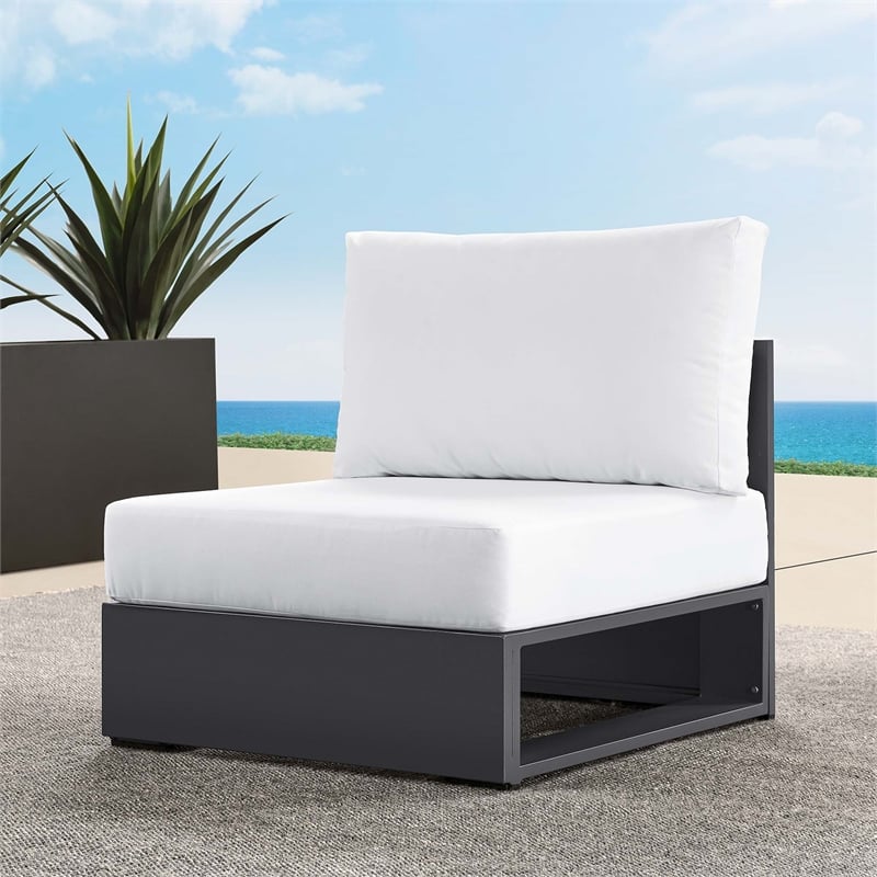 Tahoe Outdoor Patio Powder-Coated Aluminum Modular Armless Chair in Gray White