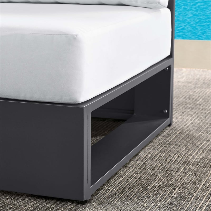 Tahoe Outdoor Patio Powder-Coated Aluminum Modular Armless Chair in Gray White