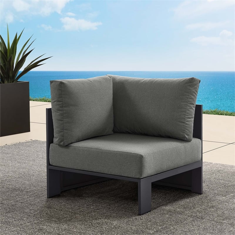 Tahoe Outdoor Patio Powder-Coated Aluminum Modular Corner Chair in Gray Charcoal