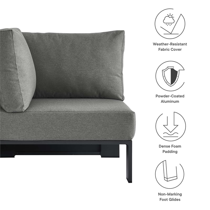 Tahoe Outdoor Patio Powder-Coated Aluminum Modular Corner Chair in Gray Charcoal
