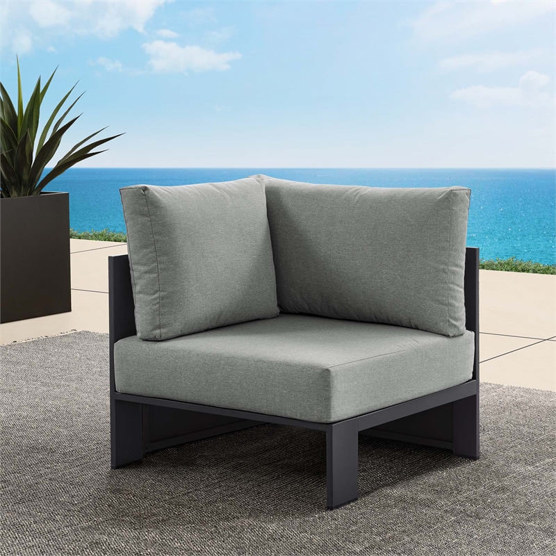 Tahoe Outdoor Patio Powder-Coated Aluminum Modular Corner Chair in Gray Gray