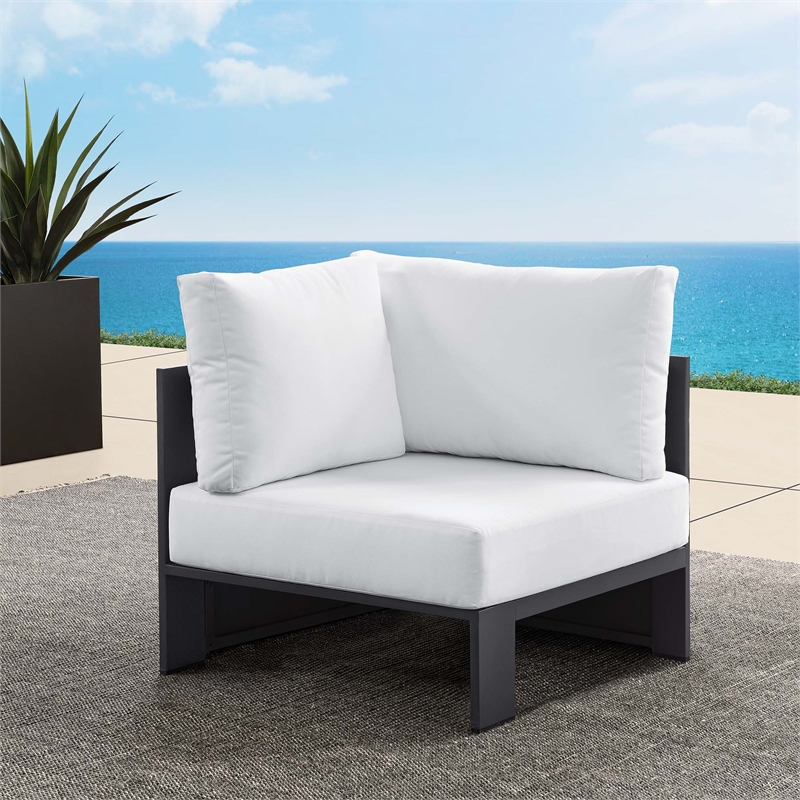 Tahoe Outdoor Patio Powder-Coated Aluminum Modular Corner Chair in Gray White