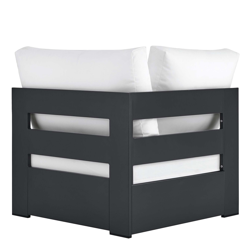 Tahoe Outdoor Patio Powder-Coated Aluminum Modular Corner Chair in Gray White