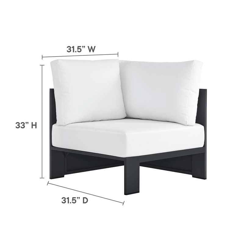 Tahoe Outdoor Patio Powder-Coated Aluminum Modular Corner Chair in Gray White