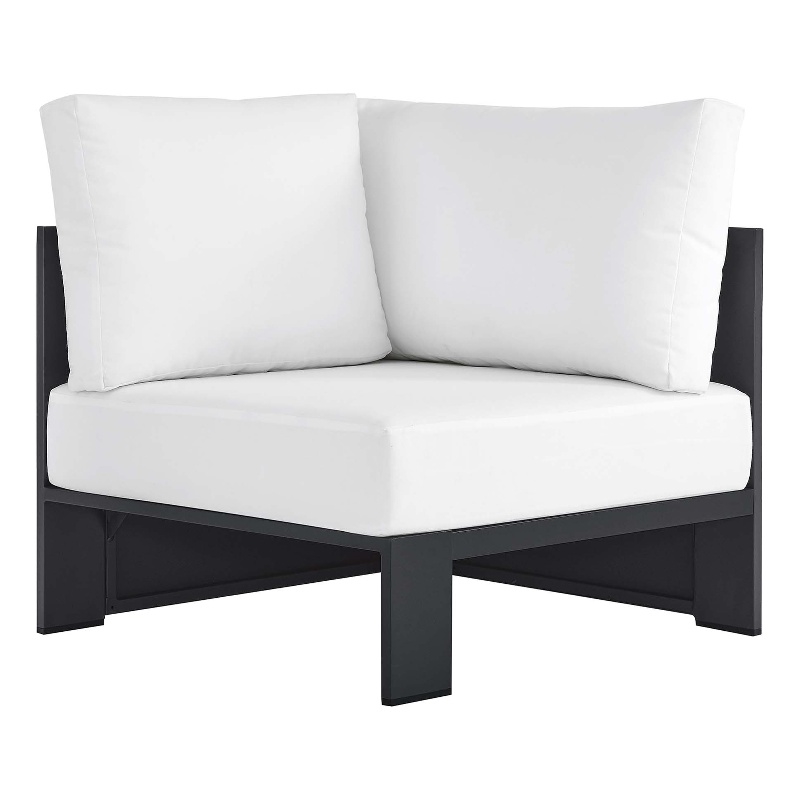 Tahoe Outdoor Patio Powder-Coated Aluminum Modular Corner Chair in Gray White