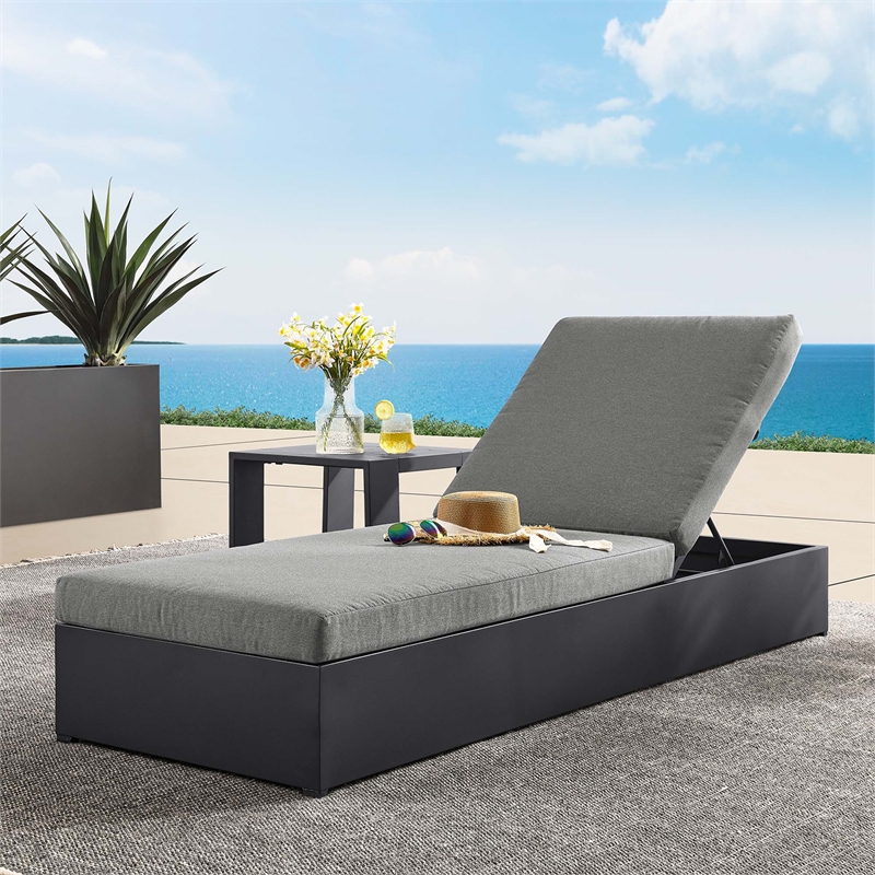 Tahoe Outdoor Patio Powder-Coated Aluminum Chaise Lounge Chair in Gray Charcoal