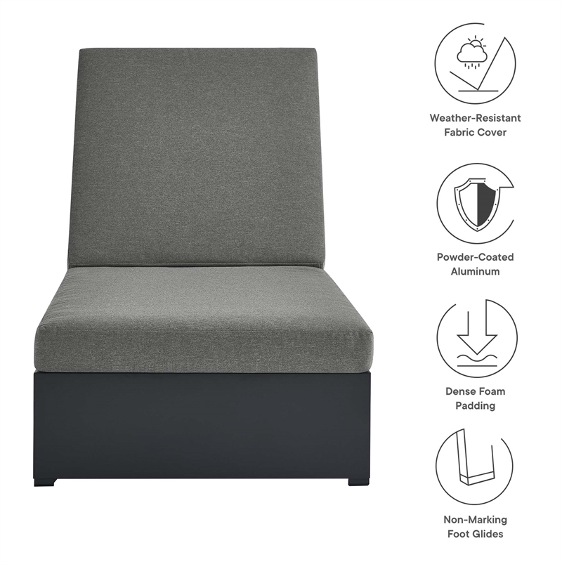 Tahoe Outdoor Patio Powder-Coated Aluminum Chaise Lounge Chair in Gray Charcoal