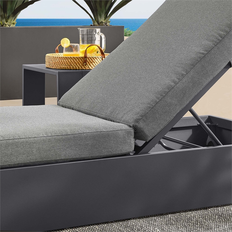 Tahoe Outdoor Patio Powder-Coated Aluminum Chaise Lounge Chair in Gray Charcoal