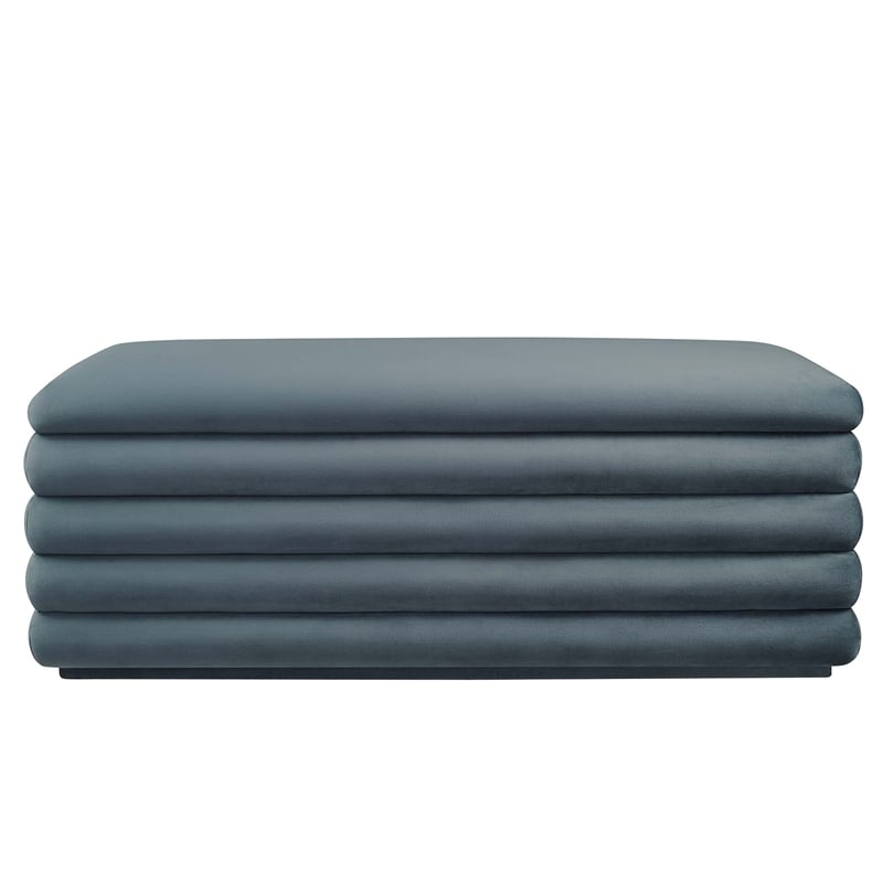 Mezzo Upholstered Performance Velvet Storage Bench in Cadet Blue