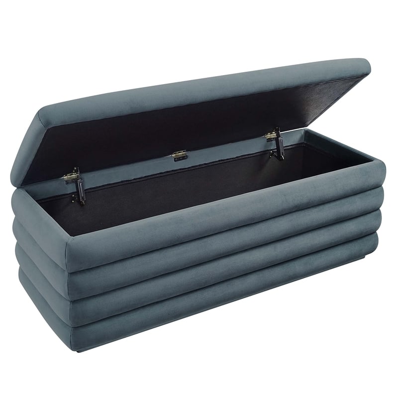 Mezzo Upholstered Performance Velvet Storage Bench in Cadet Blue