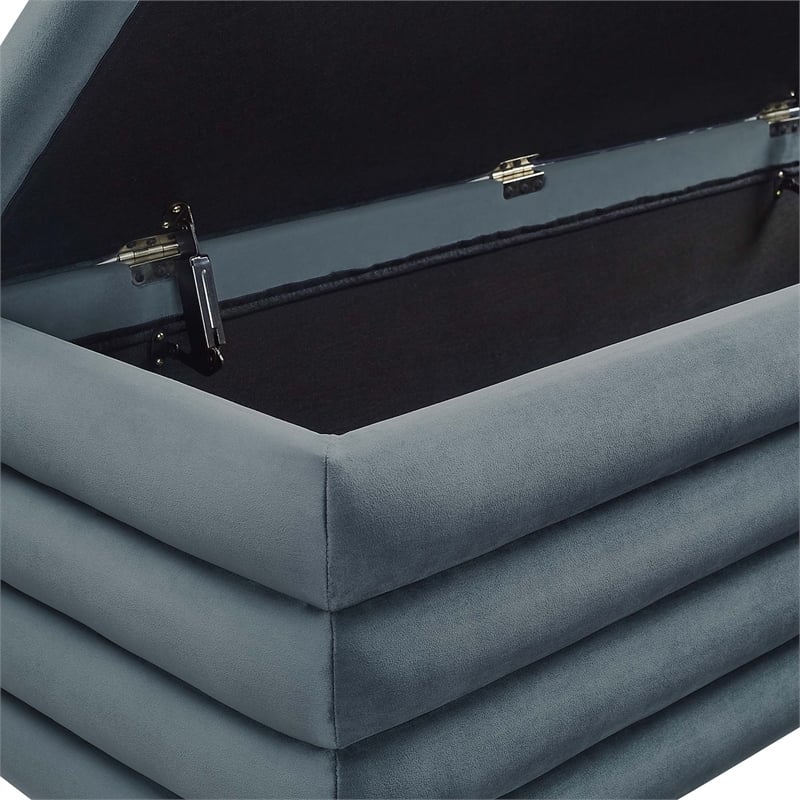 Mezzo Upholstered Performance Velvet Storage Bench in Cadet Blue