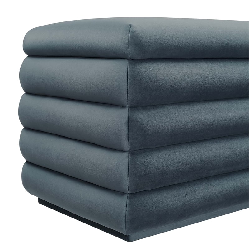 Mezzo Upholstered Performance Velvet Storage Bench in Cadet Blue