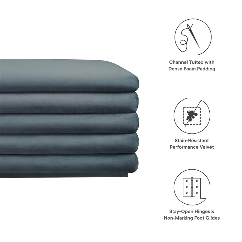 Mezzo Upholstered Performance Velvet Storage Bench in Cadet Blue