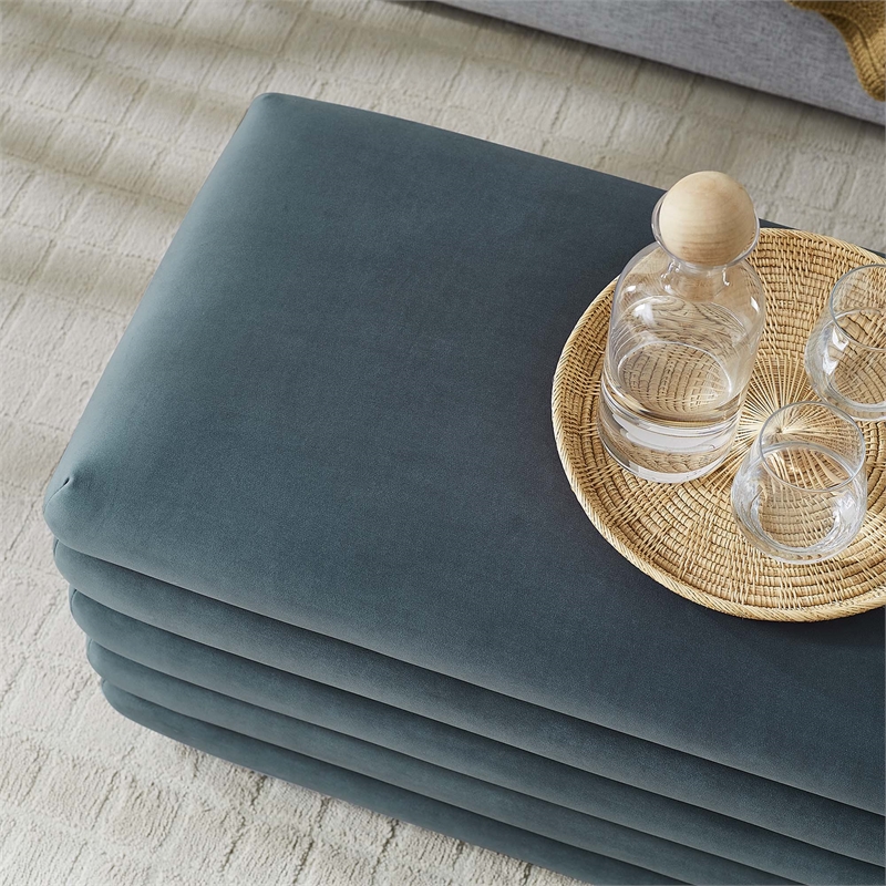 Mezzo Upholstered Performance Velvet Storage Bench in Cadet Blue