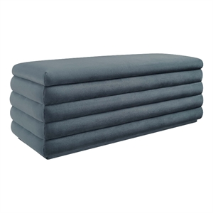 Mezzo Upholstered Performance Velvet Storage Bench in Cadet Blue