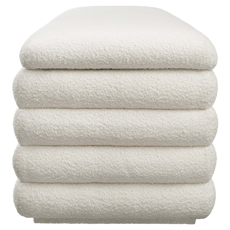 mezzo boucle upholstered storage bench in cloud